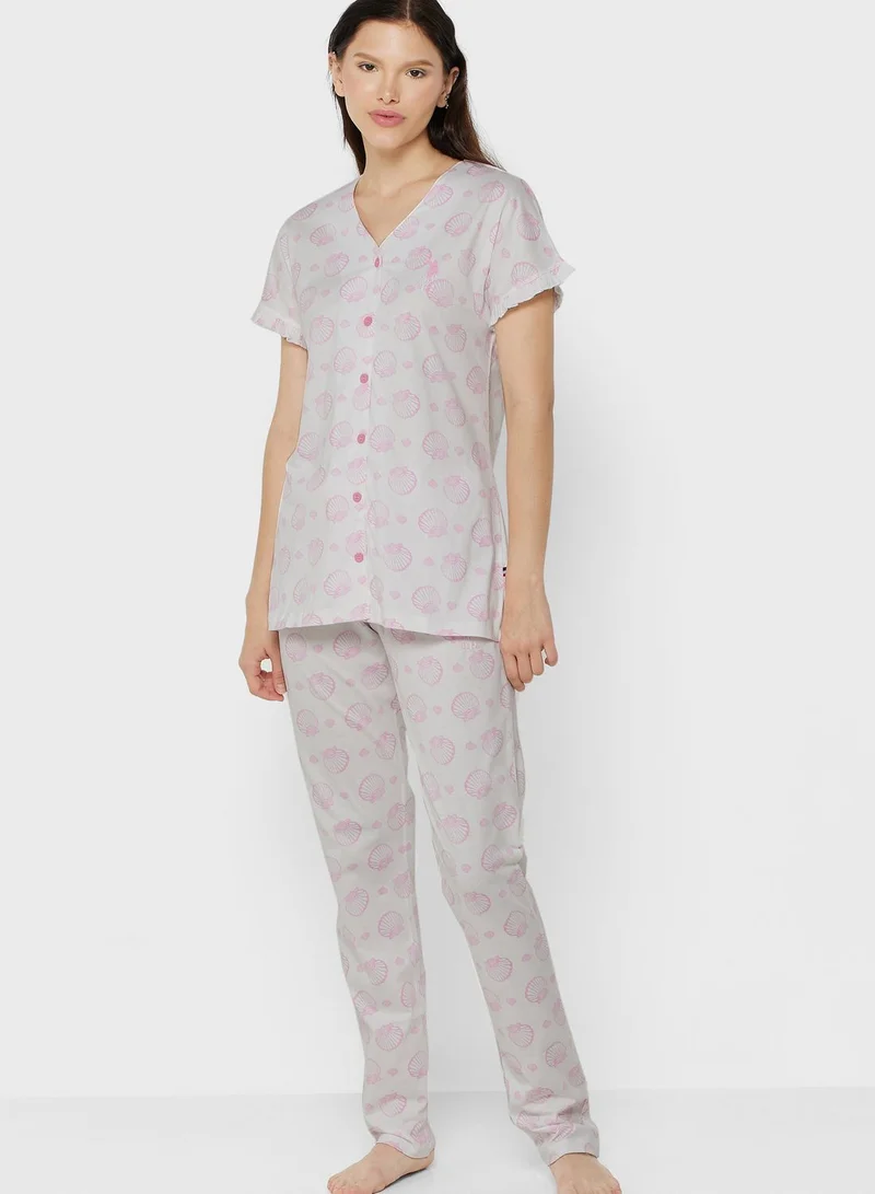 U.S. Polo Assn. Button Detail Top & Pyjama Set