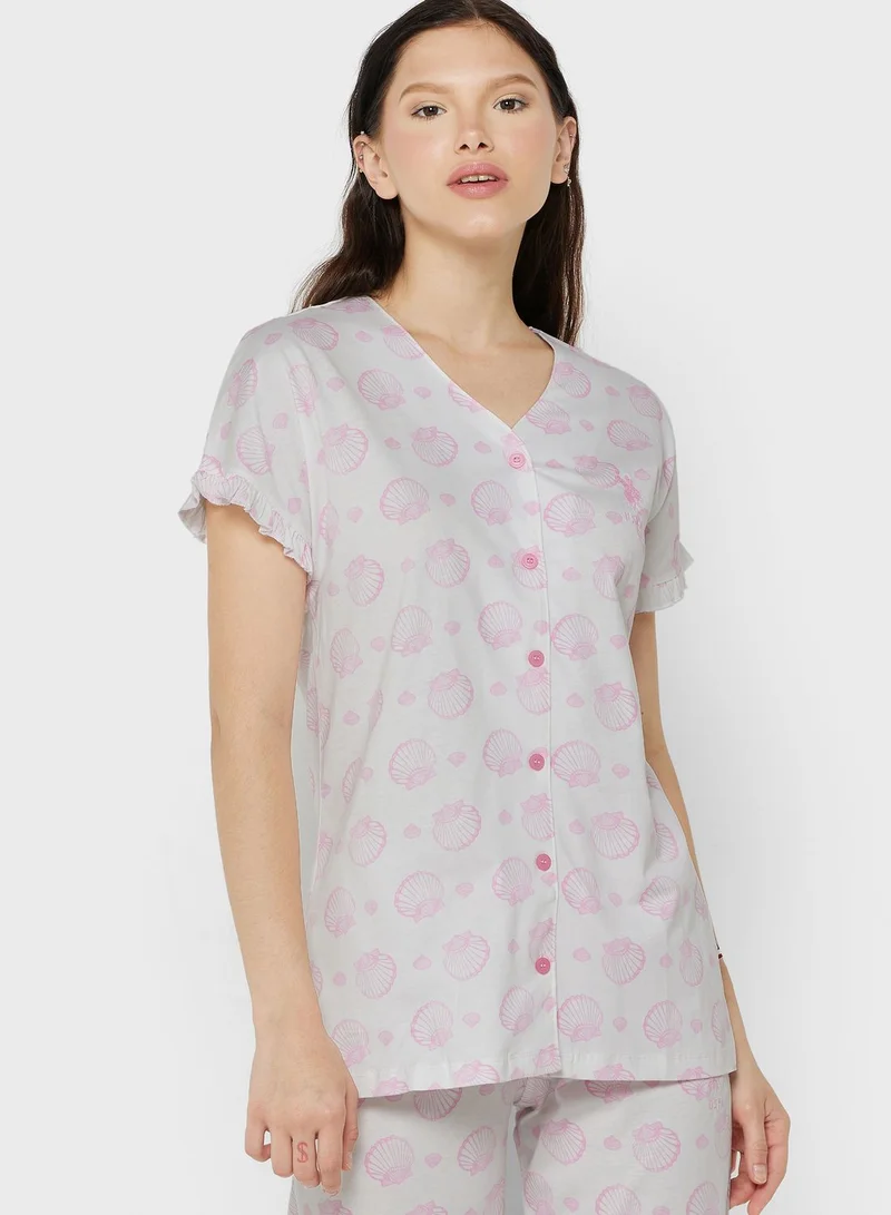 U.S. Polo Assn. Button Detail Top & Pyjama Set