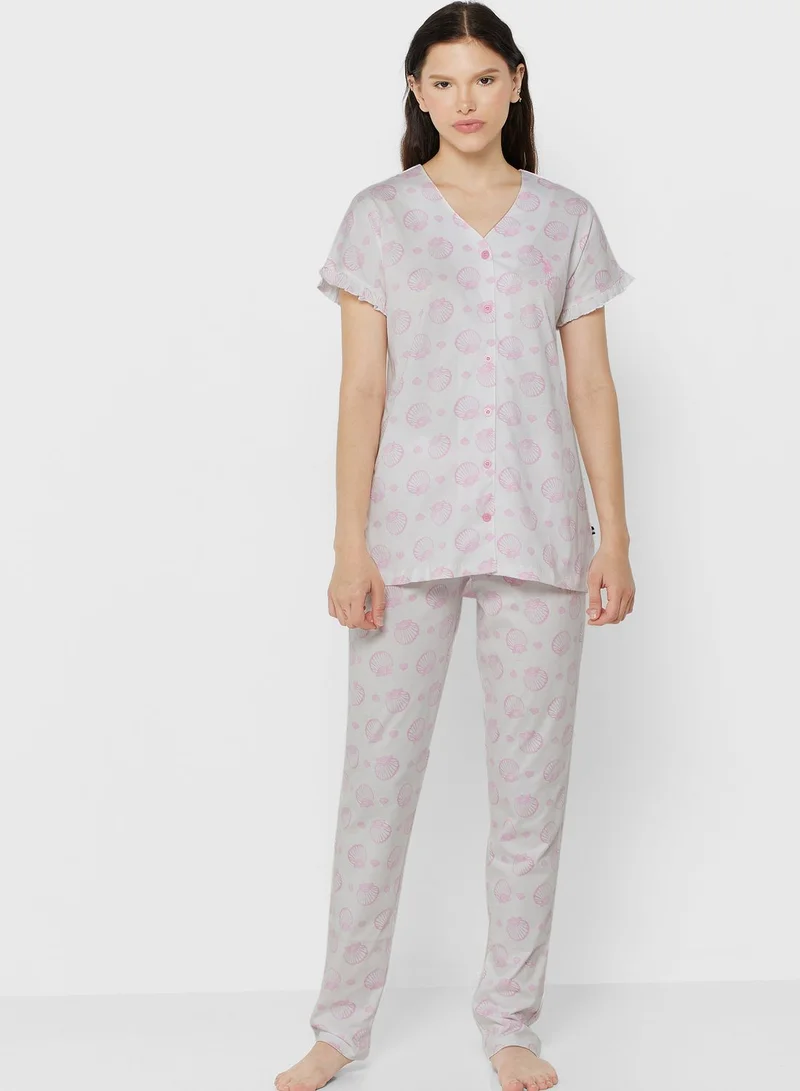 U.S. Polo Assn. Button Detail Top & Pyjama Set