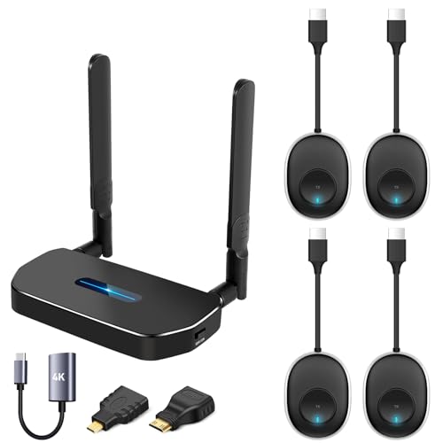 Pofan Wireless Hdmi Transmitter and Receiver 4k. One Receiver and Four Transmitter,Switch at Will,165FT/50M VGA Dual Screen Casting Video Audio from PC/Laptop/Netfix/TikTok to Monitor,Projector Equipment - Image 1