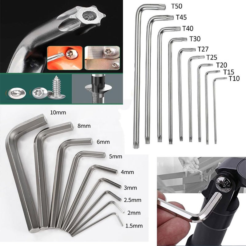 MLD MLD Allen Key Set Torx Key Set Combo 18pcsAllen Keys 1510mm T10T50 Star Allen Key for Furniture Assembly Bicycle Repair DIY CTH110SteelPack of 1  - Image 2