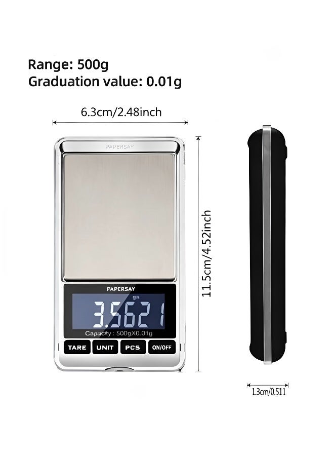 Digital Precision Gram Scale 0.001oz/0.01g 500g Mini Pocket Scale Portable Electronic Weight Jewelry Scales Tare Auto Off Stainless Steel - Image 3