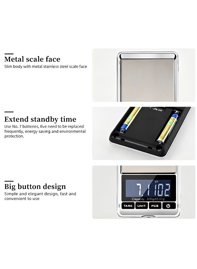 Digital Precision Gram Scale 0.001oz/0.01g 500g Mini Pocket Scale Portable Electronic Weight Jewelry Scales Tare Auto Off Stainless Steel - Image 5