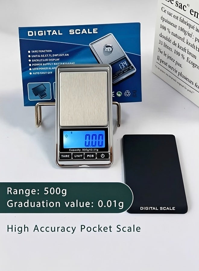 Digital Precision Gram Scale 0.001oz/0.01g 500g Mini Pocket Scale Portable Electronic Weight Jewelry Scales Tare Auto Off Stainless Steel - Image 4