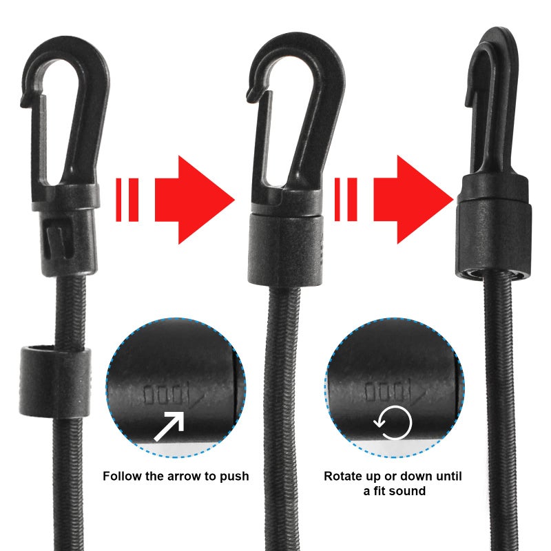 Bac-kitchen 1/4"Bungee Shock Cords with Hooks, 130Feet Elastic Nylon Cords Kayak Stretch String Rope for Bikes, Tie Downs, Boating, Camping,Cars,Sunshades, Fitness,Outdoor Enthusiasts (1/4 inch x 130 feet, Black) - Image 4