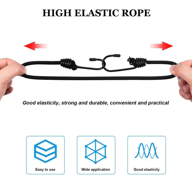 Bac-kitchen 1/4"Bungee Shock Cords with Hooks, 130Feet Elastic Nylon Cords Kayak Stretch String Rope for Bikes, Tie Downs, Boating, Camping,Cars,Sunshades, Fitness,Outdoor Enthusiasts (1/4 inch x 130 feet, Black) - Image 5