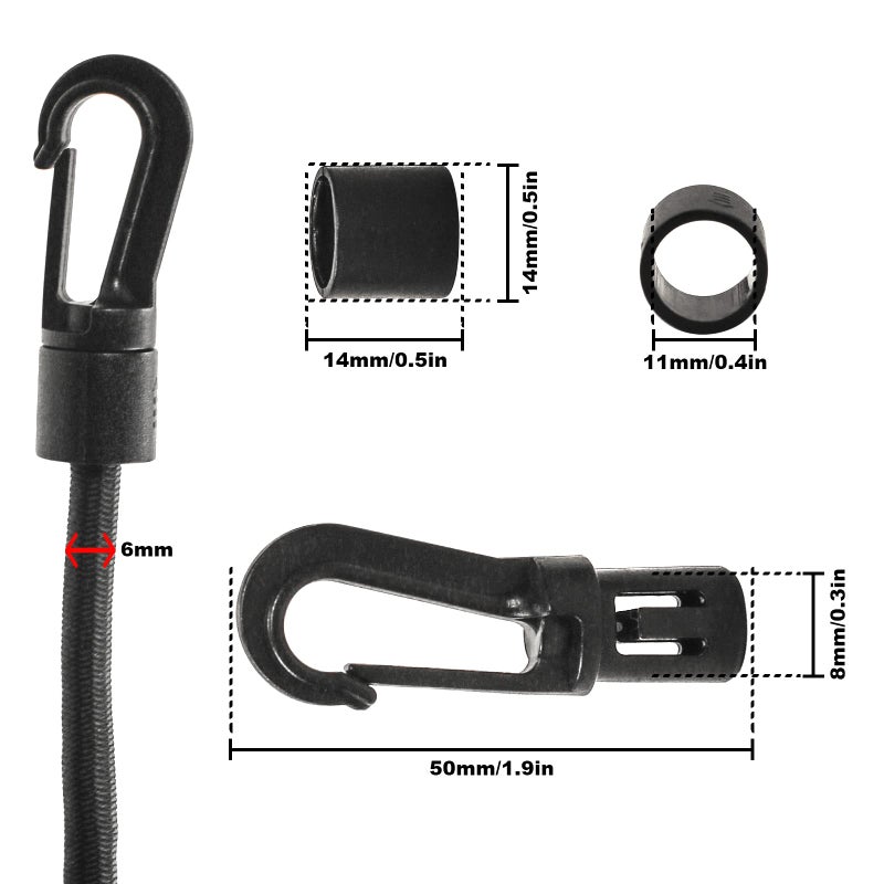 Bac-kitchen 1/4"Bungee Shock Cords with Hooks, 130Feet Elastic Nylon Cords Kayak Stretch String Rope for Bikes, Tie Downs, Boating, Camping,Cars,Sunshades, Fitness,Outdoor Enthusiasts (1/4 inch x 130 feet, Black) - Image 3