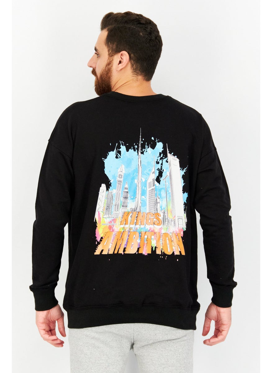 KA-1 Men Sportswear Fit Long Sleeve Graphic Print Sweatshirts, Black Combo  - Image 4
