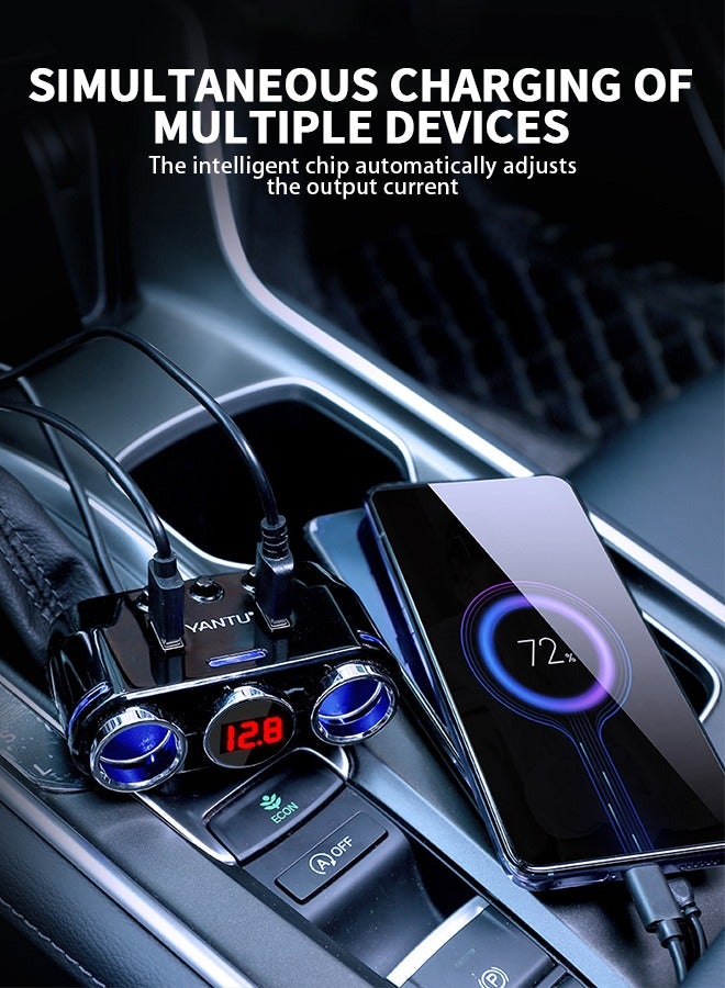 GROIC Wireless Cigarette Lighter, Adapter 2 Socket Cigarette Lighter Splitter with LED Voltage Display Dual USB Car Charger On/Off Switches 12V/24V Car Splitter Adapter, Car Accessories - Image 3