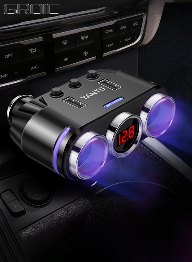 GROIC Wireless Cigarette Lighter, Adapter 2 Socket Cigarette Lighter Splitter with LED Voltage Display Dual USB Car Charger On/Off Switches 12V/24V Car Splitter Adapter, Car Accessories - Image 1