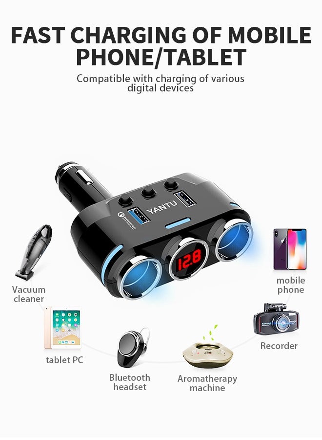 GROIC Wireless Cigarette Lighter, Adapter 2 Socket Cigarette Lighter Splitter with LED Voltage Display Dual USB Car Charger On/Off Switches 12V/24V Car Splitter Adapter, Car Accessories - Image 4