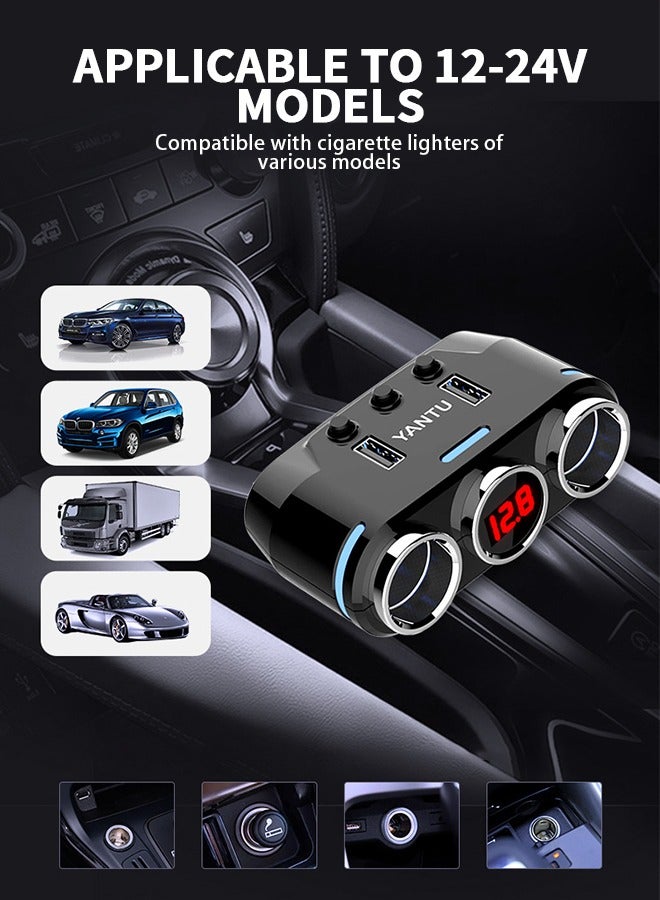 GROIC Wireless Cigarette Lighter, Adapter 2 Socket Cigarette Lighter Splitter with LED Voltage Display Dual USB Car Charger On/Off Switches 12V/24V Car Splitter Adapter, Car Accessories - Image 2