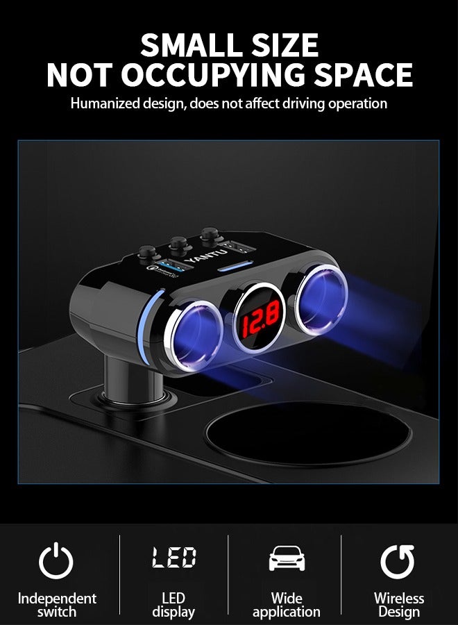 GROIC Wireless Cigarette Lighter, Adapter 2 Socket Cigarette Lighter Splitter with LED Voltage Display Dual USB Car Charger On/Off Switches 12V/24V Car Splitter Adapter, Car Accessories - Image 5
