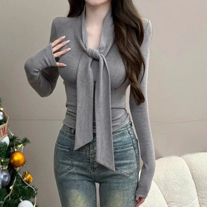 2024 Early Autumn Inner Base Shirt Pure Wind Sanding Fleece-Lined Base Shirt Women'S Spring New Slim-Fit Slimming Inner Top - Image 1
