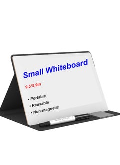 Small Dry Erase Board, Portable Reusable Desktop Notepad with Stand for Desk, Students Drawing, to Do List, Memo White Board for Office, Home, and School, Black
