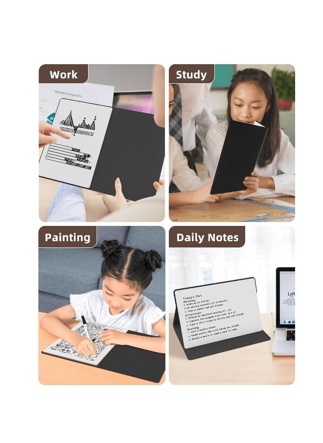 Generic - Small Dry Erase Board, Portable Reusable Desktop Notepad with Stand for Desk, Students Drawing, to Do List, Memo White Board for Office, Home, and School, Black - Image 1