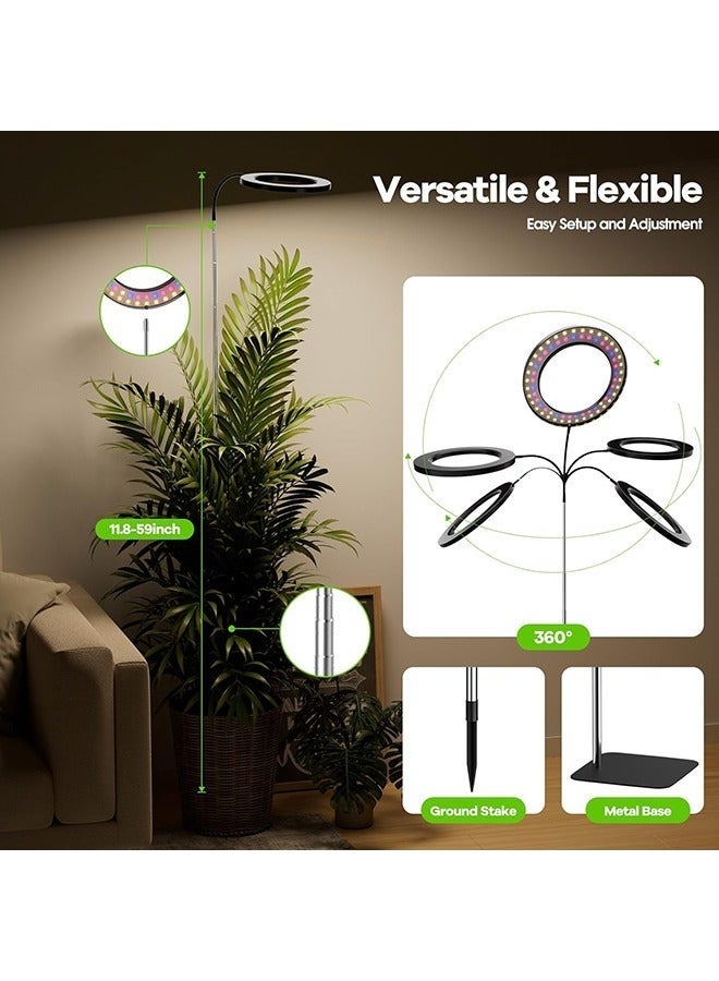 والالا تنمو ضوء للنباتات الداخلية الطيف الكامل عكس الضوء أدى أضواء تنمو هالة مع حامل 18.1-59 بوصة ارتفاع قابل للتعديل 10 مستوى الجدول نمو الطابق مصباح - Image 3