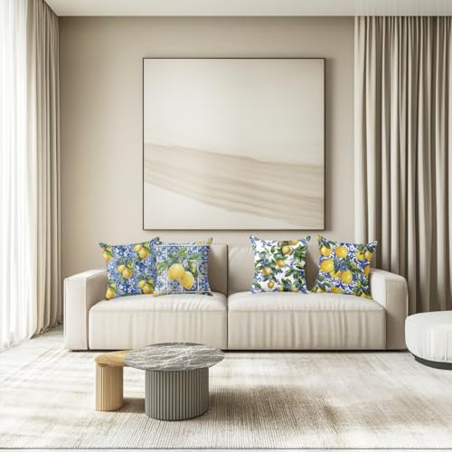 CQM Secret Santa Gifts Italy Lemon Throw Pillow Covers, 4 PCs Pillow Covers 18x18, Lemon Decor Italian Gifts Pillow Cases Decorative Pillow Protectors Living Room Bedroom Home Decor for Cushion Car Bed - Image 2