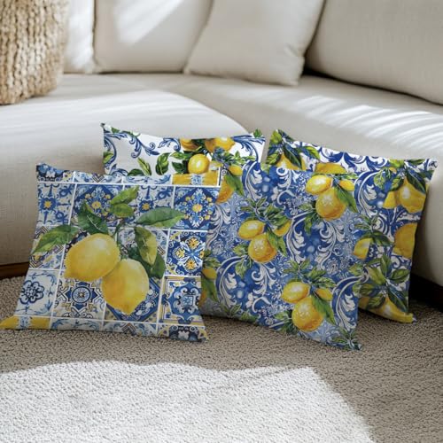 CQM Secret Santa Gifts Italy Lemon Throw Pillow Covers, 4 PCs Pillow Covers 18x18, Lemon Decor Italian Gifts Pillow Cases Decorative Pillow Protectors Living Room Bedroom Home Decor for Cushion Car Bed - Image 4