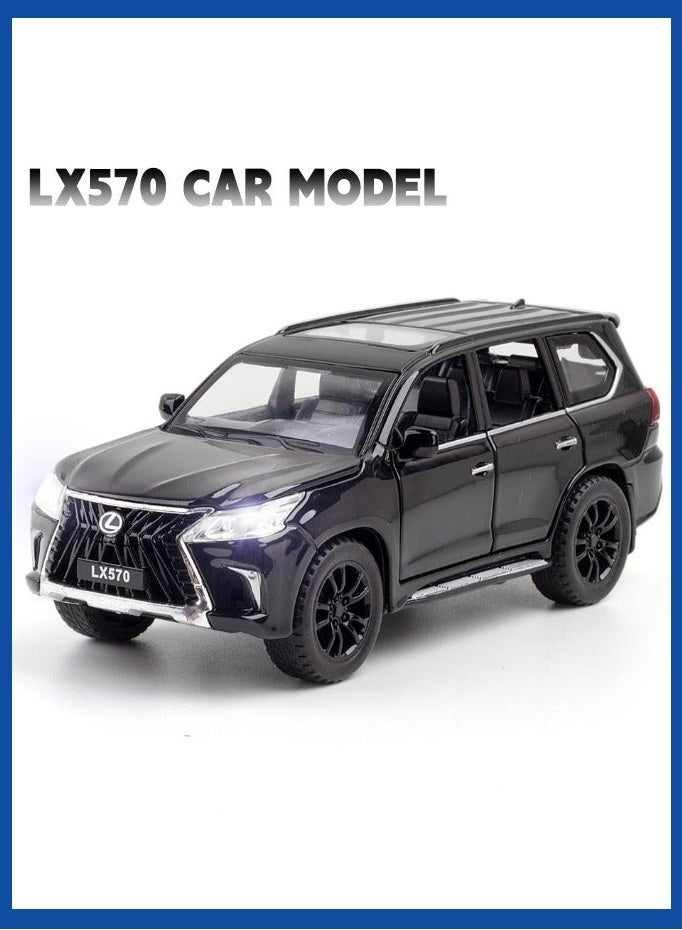 موديل كار نموذج سيارة LEXUS LX570 قابل للتجميع بمقياس 1:32، سيارة LX570 قابلة للتجميع مصنوعة من سبائك الزنك، سيارة لعب قابلة للسحب مزودة بأصوات وأضواء، هدية للأطفال (بنين وبنات)، أبعاد: 16 سم × 6 سم × 7 سم - Image 1