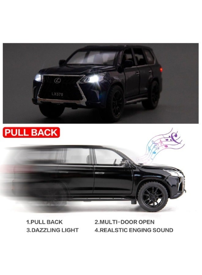موديل كار نموذج سيارة LEXUS LX570 قابل للتجميع بمقياس 1:32، سيارة LX570 قابلة للتجميع مصنوعة من سبائك الزنك، سيارة لعب قابلة للسحب مزودة بأصوات وأضواء، هدية للأطفال (بنين وبنات)، أبعاد: 16 سم × 6 سم × 7 سم - Image 3
