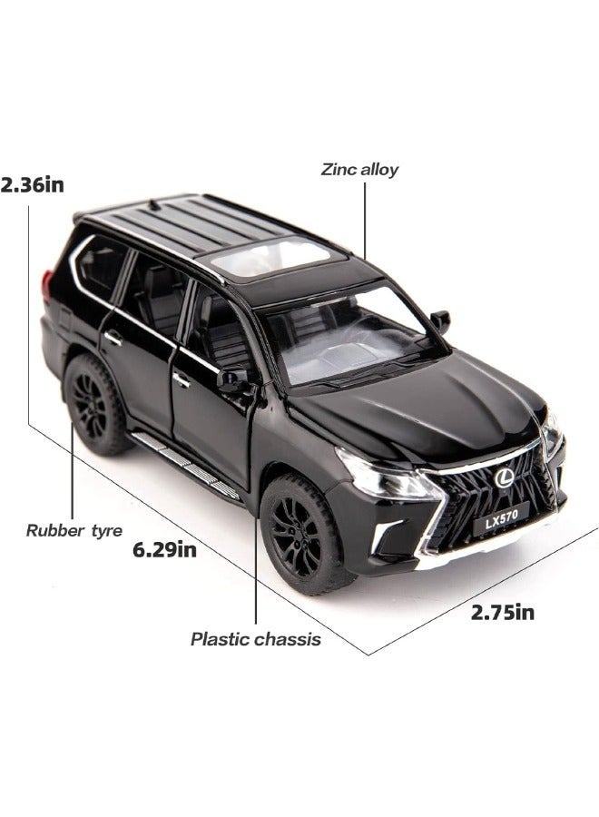 موديل كار نموذج سيارة LEXUS LX570 قابل للتجميع بمقياس 1:32، سيارة LX570 قابلة للتجميع مصنوعة من سبائك الزنك، سيارة لعب قابلة للسحب مزودة بأصوات وأضواء، هدية للأطفال (بنين وبنات)، أبعاد: 16 سم × 6 سم × 7 سم - Image 5