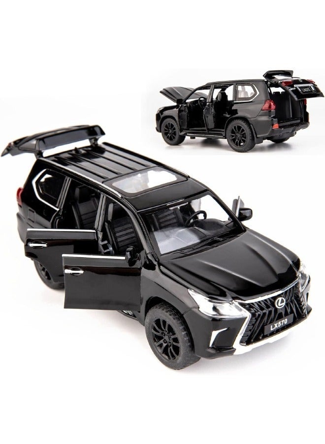 موديل كار نموذج سيارة LEXUS LX570 قابل للتجميع بمقياس 1:32، سيارة LX570 قابلة للتجميع مصنوعة من سبائك الزنك، سيارة لعب قابلة للسحب مزودة بأصوات وأضواء، هدية للأطفال (بنين وبنات)، أبعاد: 16 سم × 6 سم × 7 سم - Image 2