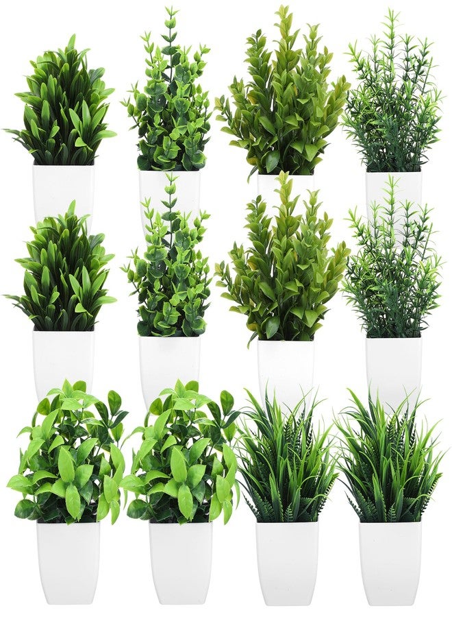 Kifmurase 12Pcs Fake Plants, Mini Artificial Greenery Potted Plants for Shelf, Small Artificial Faux Eucalyptus for Home Decor, Indoor, Office, Desk, Shelf, Table Decoration - Image 1