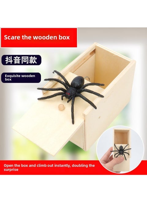 Shake The Sound Of The Same Paragraph Trick Props Startled Trick Trick Bug Box Scary Horror Small Wooden Box Spider Box-Color:Spider Scaring Wooden Box [3 Pieces]
