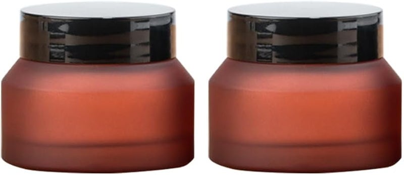 Happyupcity 2PCS 50g17oz Empty Wine Red Frosted Glass Cream Jar with Black Lid Round Refillable Cosmetic Sample Jar Travel Container for Scrub Balm Lotions Eye Creams DIY - Image 1