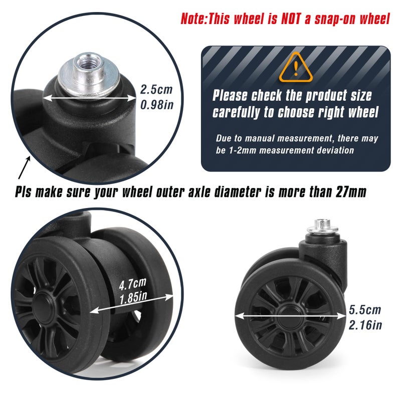 Zoofen Luggage Wheels Replacement 4 pcs Suitcase Replacement Wheels Wear-Resistant Spinner Wheels for Suitcase Repairï¼ˆZLN-2ï¼ŒBlack - Image 2