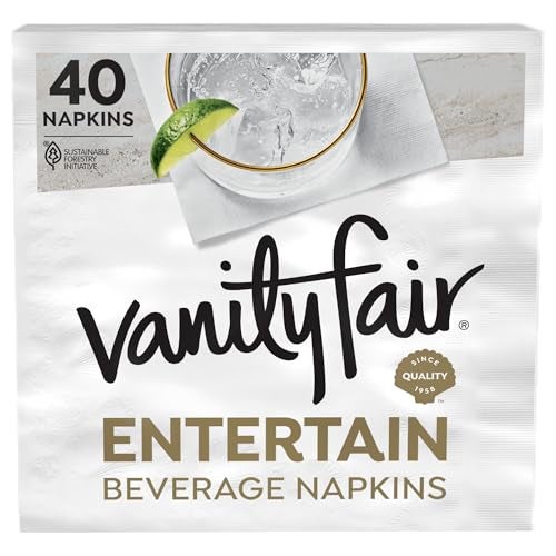 Vanity Fair Entertain Beverage Paper Napkins, White, 2-Ply, 40 Count, 4.9" x 4.9", Disposable Napkins for Entertaining - Image 1