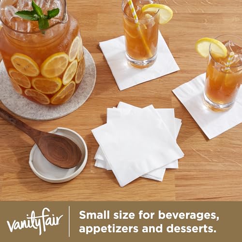 Vanity Fair Entertain Beverage Paper Napkins, White, 2-Ply, 40 Count, 4.9" x 4.9", Disposable Napkins for Entertaining - Image 2