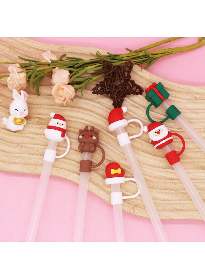 Straw Cap Soft Glue 8-10mm Straw Sleeve Cute Cartoon Party Straw Decorative Cap Dust Cover Cross Border-Color:Small Gloves 10mm-Specifications:Bag Contains Straw  - Image 2