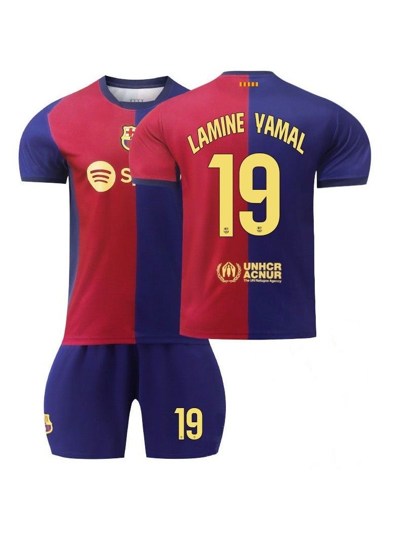 RedMapleTEK 2-Piece Soccer Uniform For Children, Can Be Worn In Spring, Summer, Autumn And Winter In The New Season, Red And Blue Combination, Soccer Jersey Sweatshirt Set, #19 Fan Jersey, Shorts Set, Children's And Youth Sizes, Soccer Jersey Gift Set  - Image 1