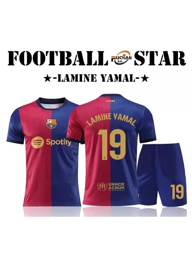 RedMapleTEK 2-Piece Soccer Uniform For Children, Can Be Worn In Spring, Summer, Autumn And Winter In The New Season, Red And Blue Combination, Soccer Jersey Sweatshirt Set, #19 Fan Jersey, Shorts Set, Children's And Youth Sizes, Soccer Jersey Gift Set  - Image 3