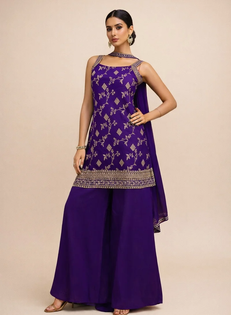 Lehar Royal Amethyst Embroidered Palazzo Suit Set