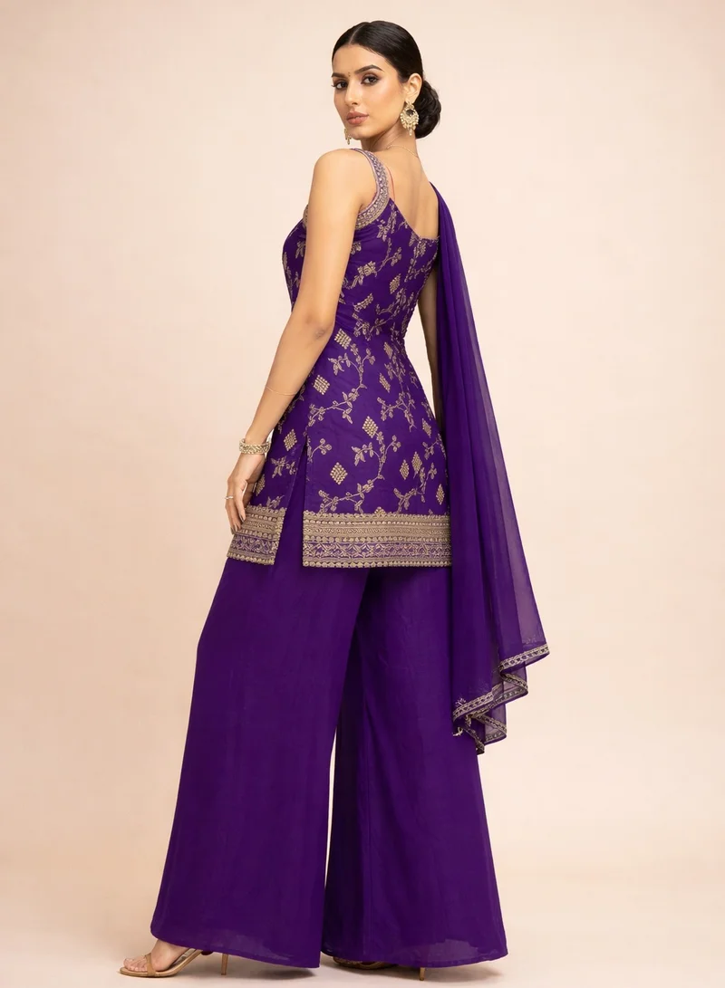 Lehar Royal Amethyst Embroidered Palazzo Suit Set