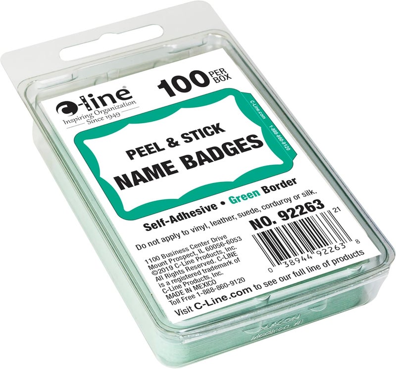 C-Line Pressure Sensitive Peel and Stick Name Badges, Green Border, 3.5 x 2.25 Inches, 100 per Box (92263) - Image 2
