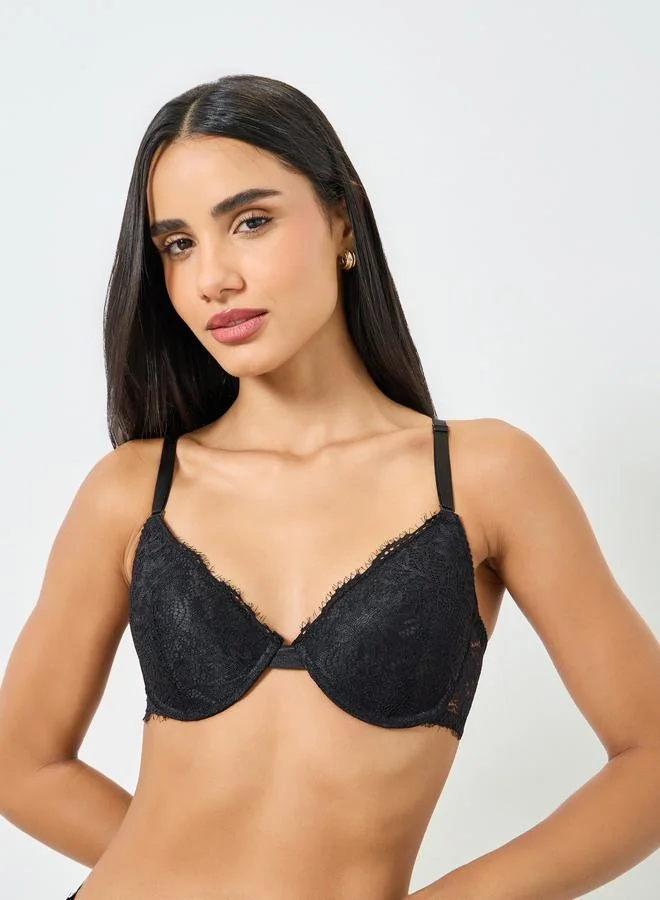 Take Two Black Lace Padded Wired Bra and Brief Set