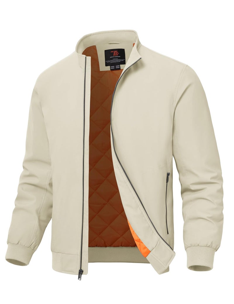 TBMPOY Men's Winter Lightweight Bomber Jackets Water Resistant Fall Casual Windbreakers Quilted Full Zip Windproof Work Coats Light Khaki S - Image 1