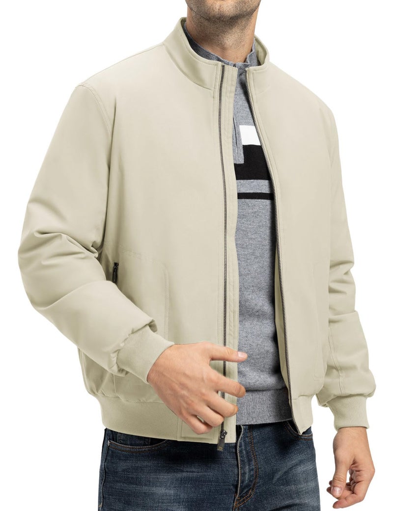 TBMPOY Men's Winter Lightweight Bomber Jackets Water Resistant Fall Casual Windbreakers Quilted Full Zip Windproof Work Coats Light Khaki S - Image 2