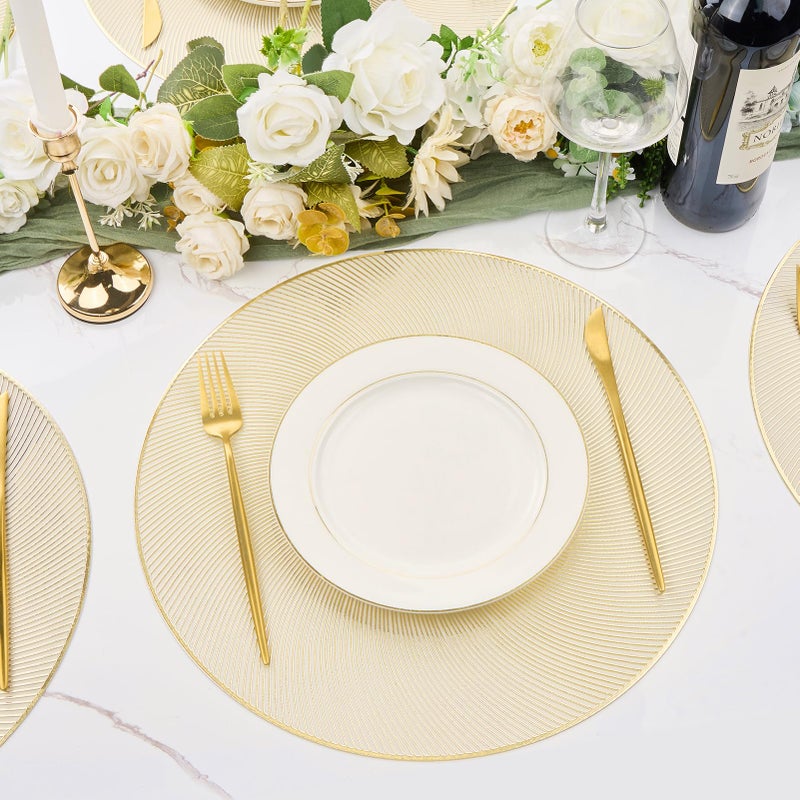 AdasBridal Gold Round Placemats Set of 6, 15 Inch Vinyl Place Mats Waterproof Heat Resistant Non Slip Washable Table Mats for Dinner Party Table Decoration - Image 4