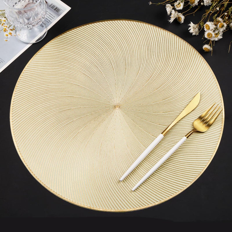 AdasBridal Gold Round Placemats Set of 6, 15 Inch Vinyl Place Mats Waterproof Heat Resistant Non Slip Washable Table Mats for Dinner Party Table Decoration - Image 1