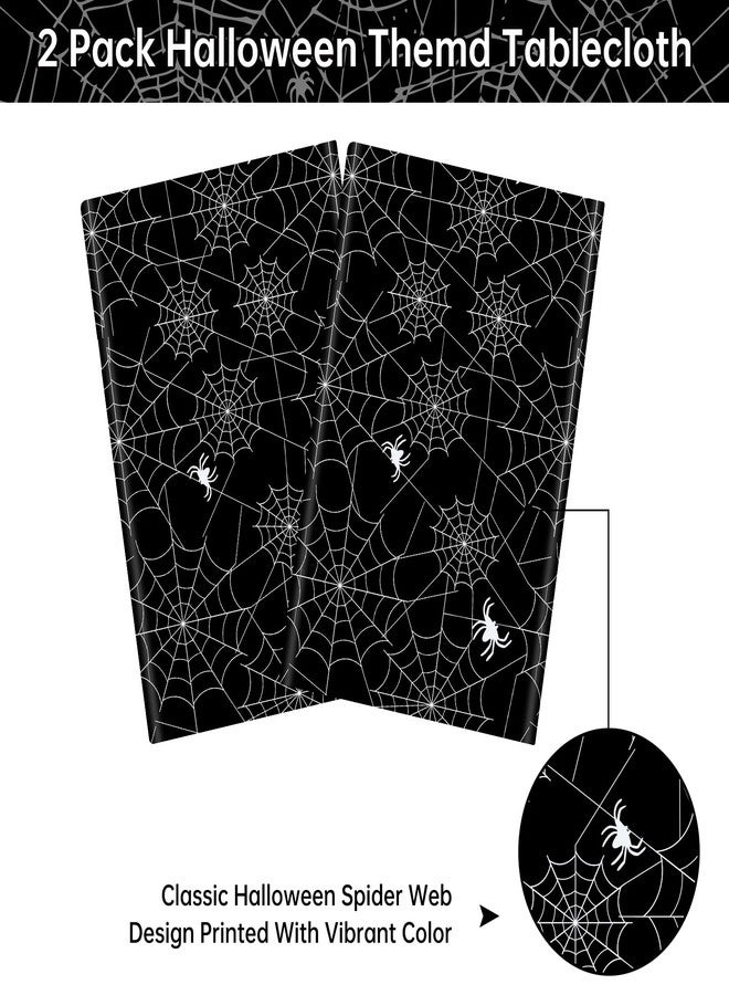 Litmitfu 2 Pcs Halloween Tablecloth - Plastic Halloween Spider Webs Table Cloth, Black Disposable Rectangle Spiderweb Table Cover for Halloween Party Decorations Supplies Favors Table Decor, 108 x 54 Inch - Image 4