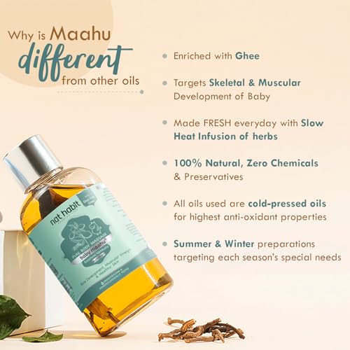 Nat Habit Summer Maahu Baby Massage Oil - Balamool Nimbuka For Bone Development, Muscular Strength & Healthy Skin - Suitable For Ages 0 to 12 years - Zero Chemicals & Preservatives - 200ml - Image 4