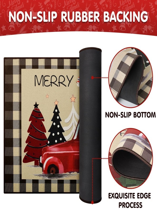 StepRite Kitchen Mats for Floor，2 PCS Christmas Kitchen Rugs, Non-Slip Bottom with Christmas Tree Print, Low-Profile Mat for Home, Office, Sink, Kitchen,Hallway,Holiday Decor(17”x30”+17”x47”-Brown) - Image 5