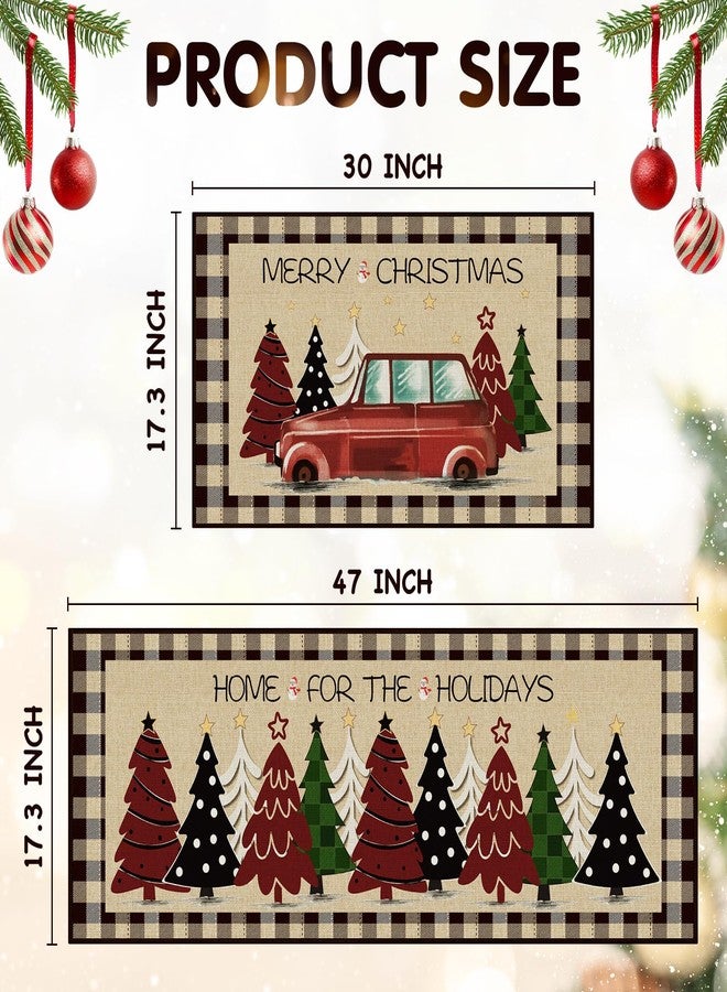 StepRite Kitchen Mats for Floor，2 PCS Christmas Kitchen Rugs, Non-Slip Bottom with Christmas Tree Print, Low-Profile Mat for Home, Office, Sink, Kitchen,Hallway,Holiday Decor(17”x30”+17”x47”-Brown) - Image 3