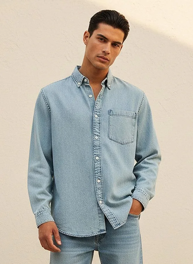 Splash FAV Denim Regular Fit Button Down Collar Long Sleeves Shirt