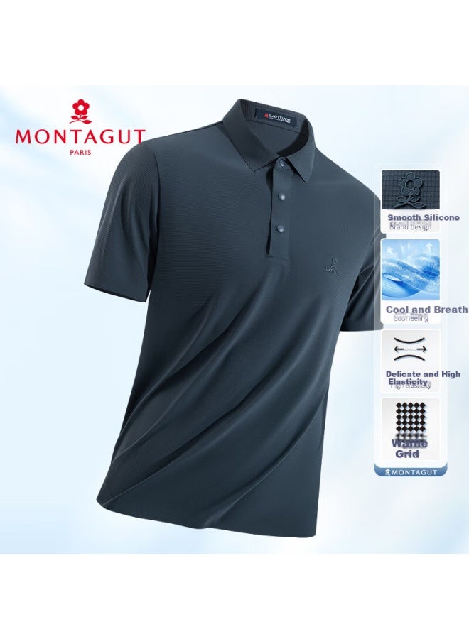 Montagut Short-sleeve Polo Shirt For Men, Summer Collared Waffle Ice Silk Cool Breathable T-shirt, Sapphire Blue, Xl/52 - Image 1